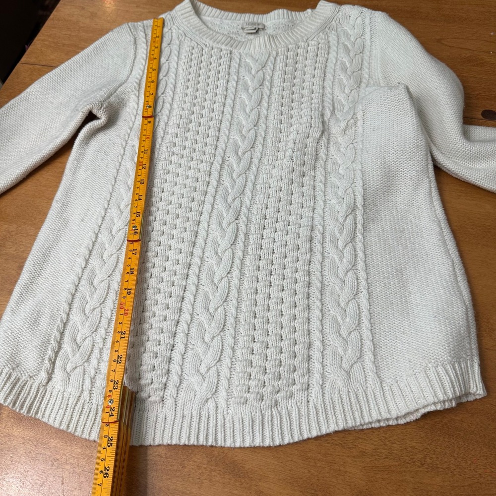 J.Crew Cable‎ Knit Sweater Womens M Cream Cotton Wool Crewneck Fisherman Coastal - Picture 6 of 13
